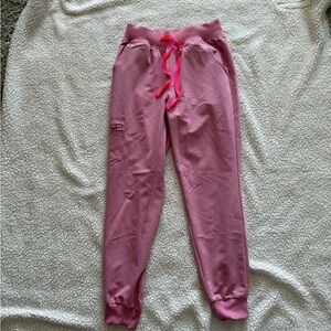 Figs Women's chalk pink Cargo Jogger Pants with Hot Pink Drawstring